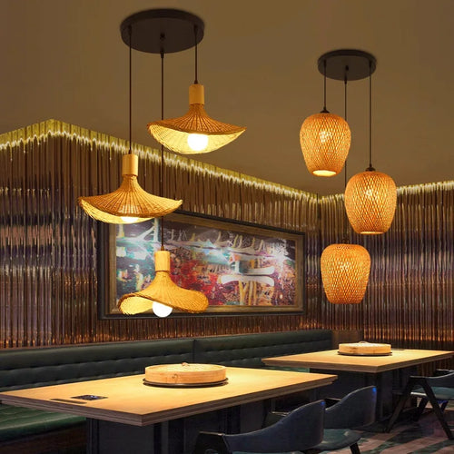 2026 Newest Bamboo Pendant Lamps Ceiling Lights Rattan Wicker Lustre Hand Knit Braiding Suspended Home Dining Braided Decor Hot