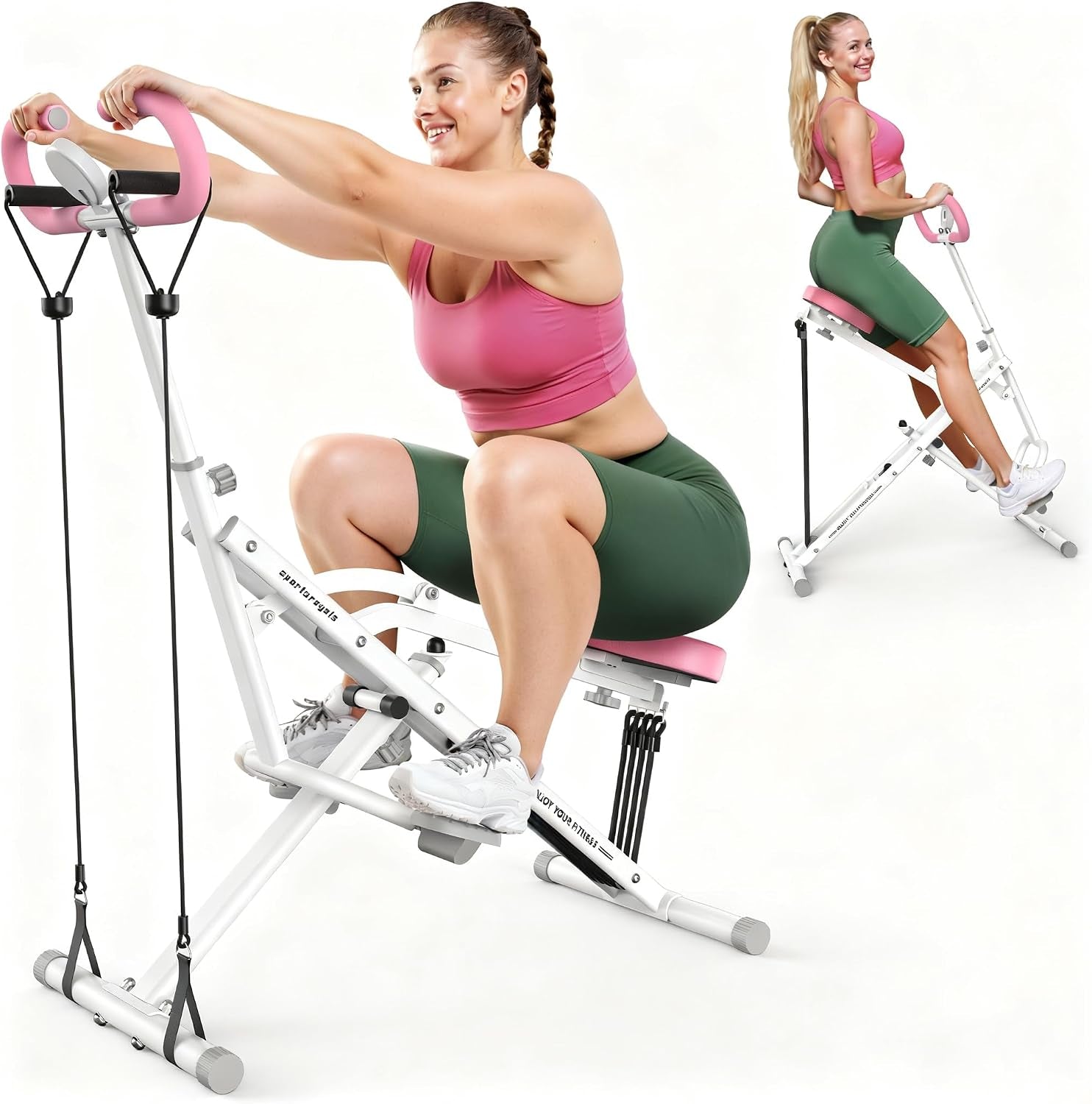 Squat Machine, Squat Assist Rower for Glutes and Thighs, Foldable Exercise Equipment W/ Four Adjustable Resistance for Home, Full Body Workout Machine