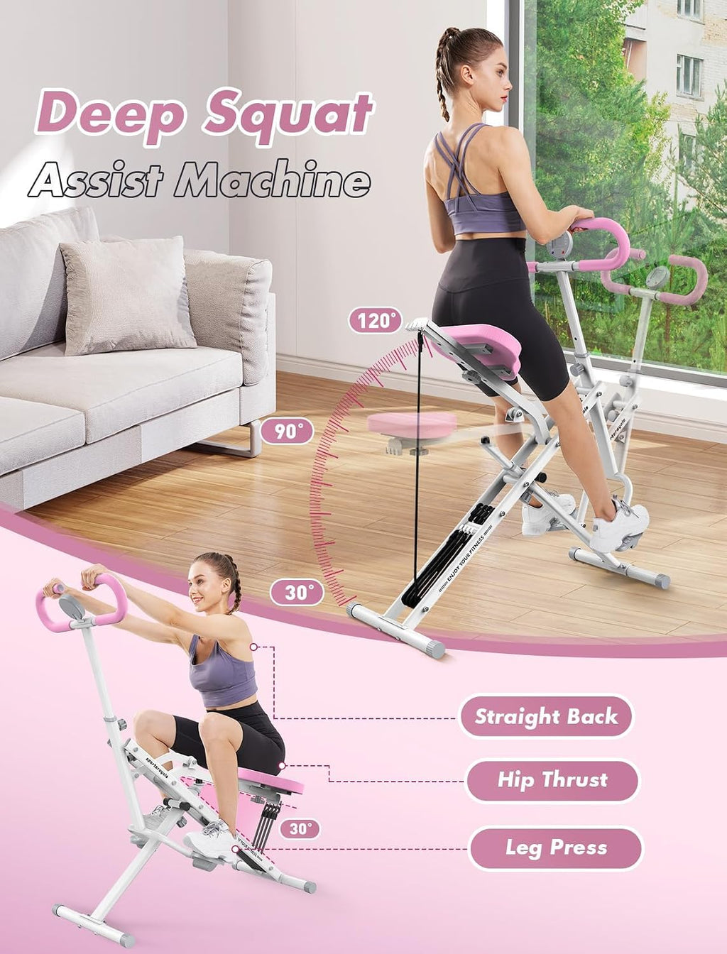 Squat Machine, Squat Assist Rower for Glutes and Thighs, Foldable Exercise Equipment W/ Four Adjustable Resistance for Home, Full Body Workout Machine