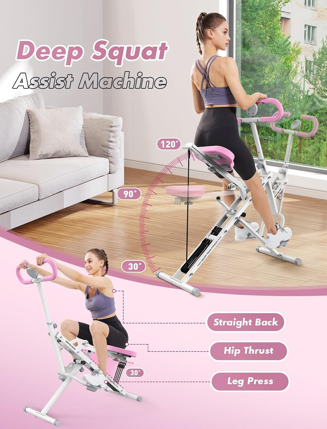 Squat Machine, Squat Assist Rower for Glutes and Thighs, Foldable Exercise Equipment W/ Four Adjustable Resistance for Home, Full Body Workout Machine