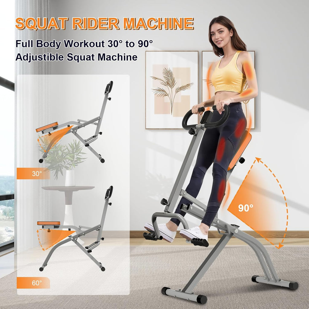 Squat Machine for Home, Squat Assist Trainer with Adjustable Resistance, Foldable Rowing Machine, LCD Display, Exercise Trainer with 265LBS Capacity for Glutes Legs Workout