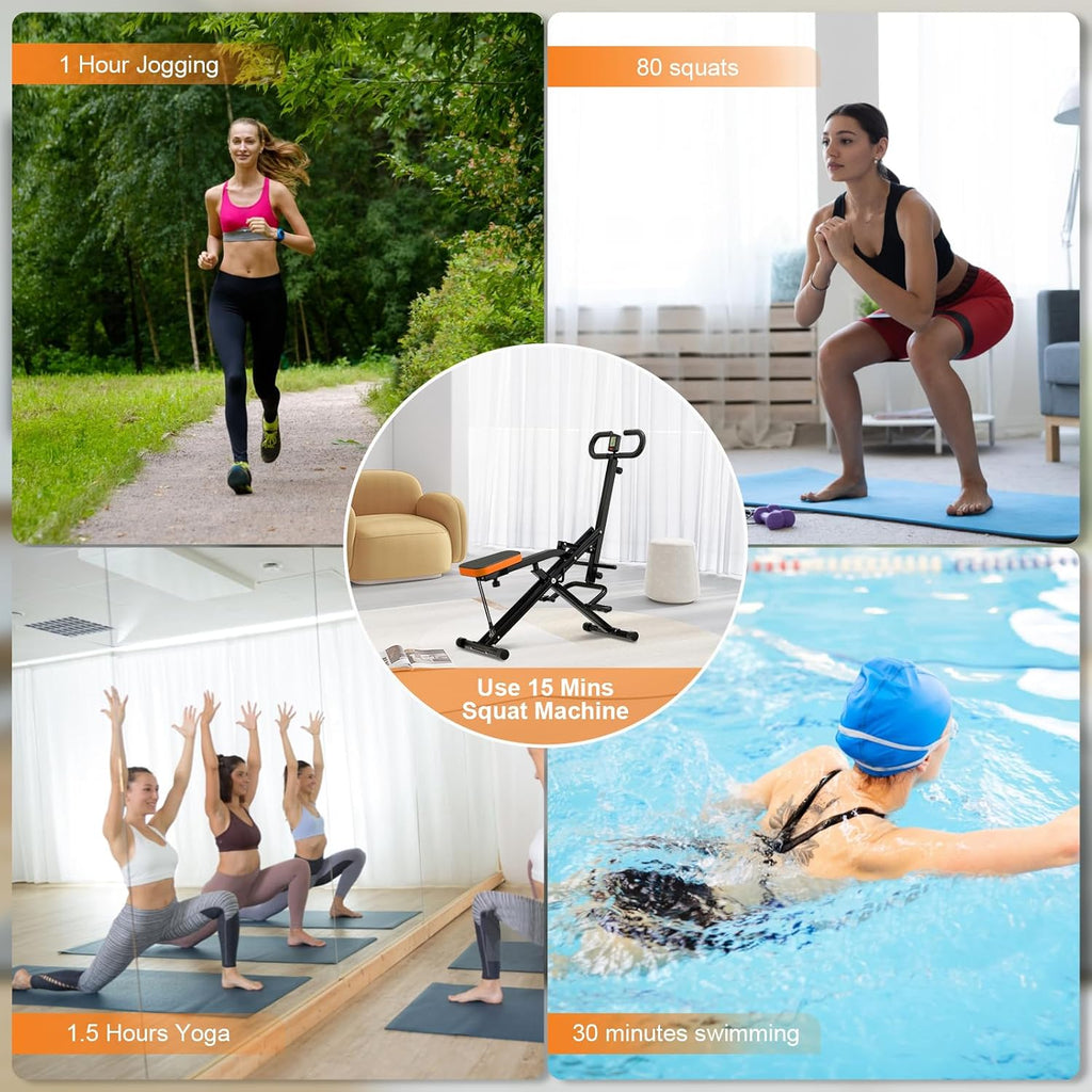 Squat Machine for Home, Squat Assist Trainer with Adjustable Resistance, Foldable Rowing Machine, LCD Display, Exercise Trainer with 265LBS Capacity for Glutes Legs Workout