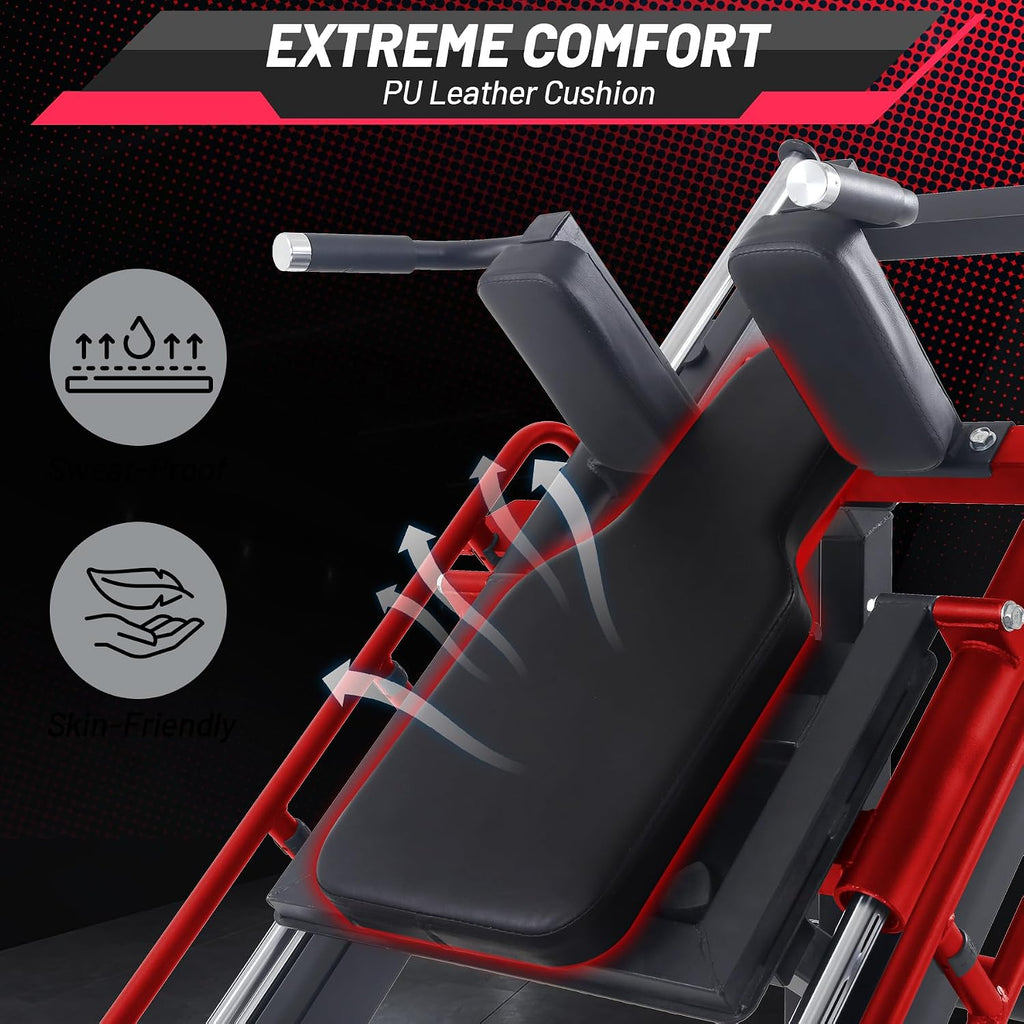 Leg Press Hack Squat Machine, 2 in 1 Leg Press Machine for Home Gym with Linear Bearing, Specialty Hack Squat Machine with Calf Block for Full Lower Body Workout, Red