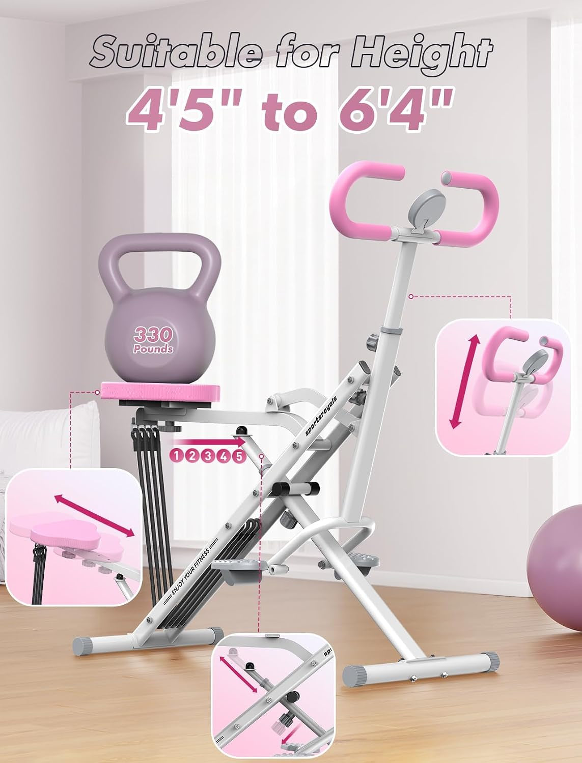 Squat Machine, Squat Assist Rower for Glutes and Thighs, Foldable Exercise Equipment W/ Four Adjustable Resistance for Home, Full Body Workout Machine