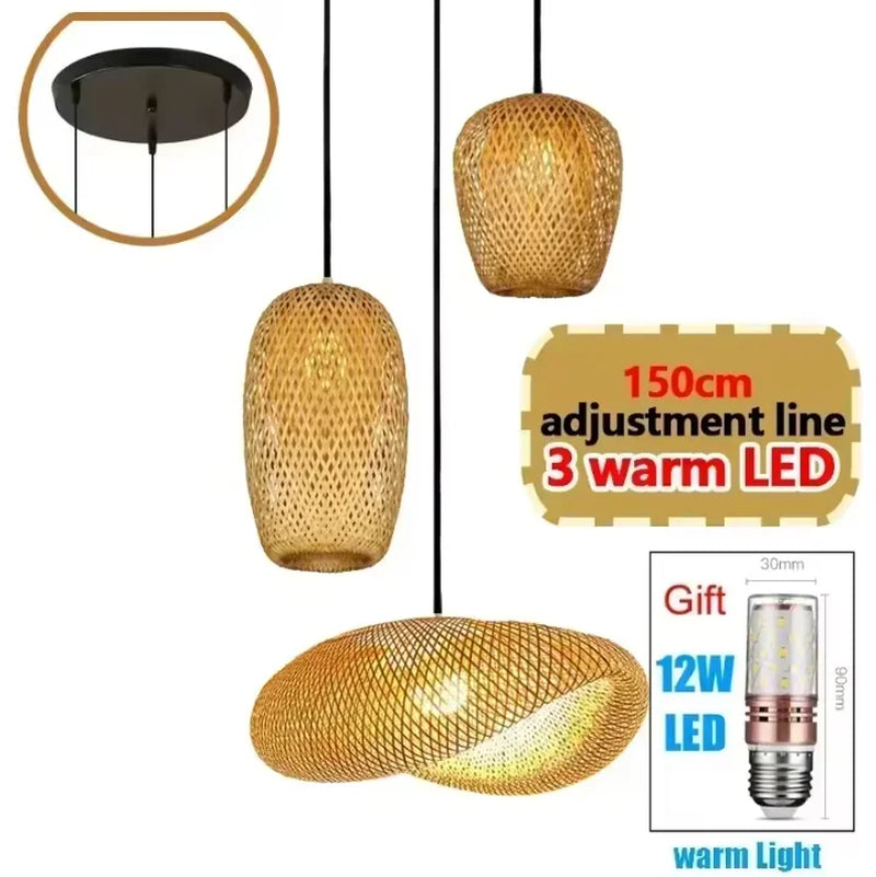 2026 Newest Bamboo Pendant Lamps Ceiling Lights Rattan Wicker Lustre Hand Knit Braiding Suspended Home Dining Braided Decor Hot