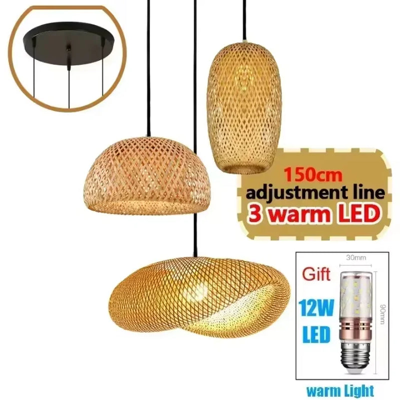 2026 Newest Bamboo Pendant Lamps Ceiling Lights Rattan Wicker Lustre Hand Knit Braiding Suspended Home Dining Braided Decor Hot