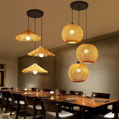 2026 Newest Bamboo Pendant Lamps Ceiling Lights Rattan Wicker Lustre Hand Knit Braiding Suspended Home Dining Braided Decor Hot