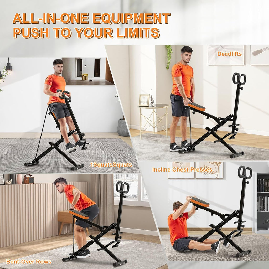 Squat Machine for Home, Squat Assist Trainer with Adjustable Resistance, Foldable Rowing Machine, LCD Display, Exercise Trainer with 265LBS Capacity for Glutes Legs Workout