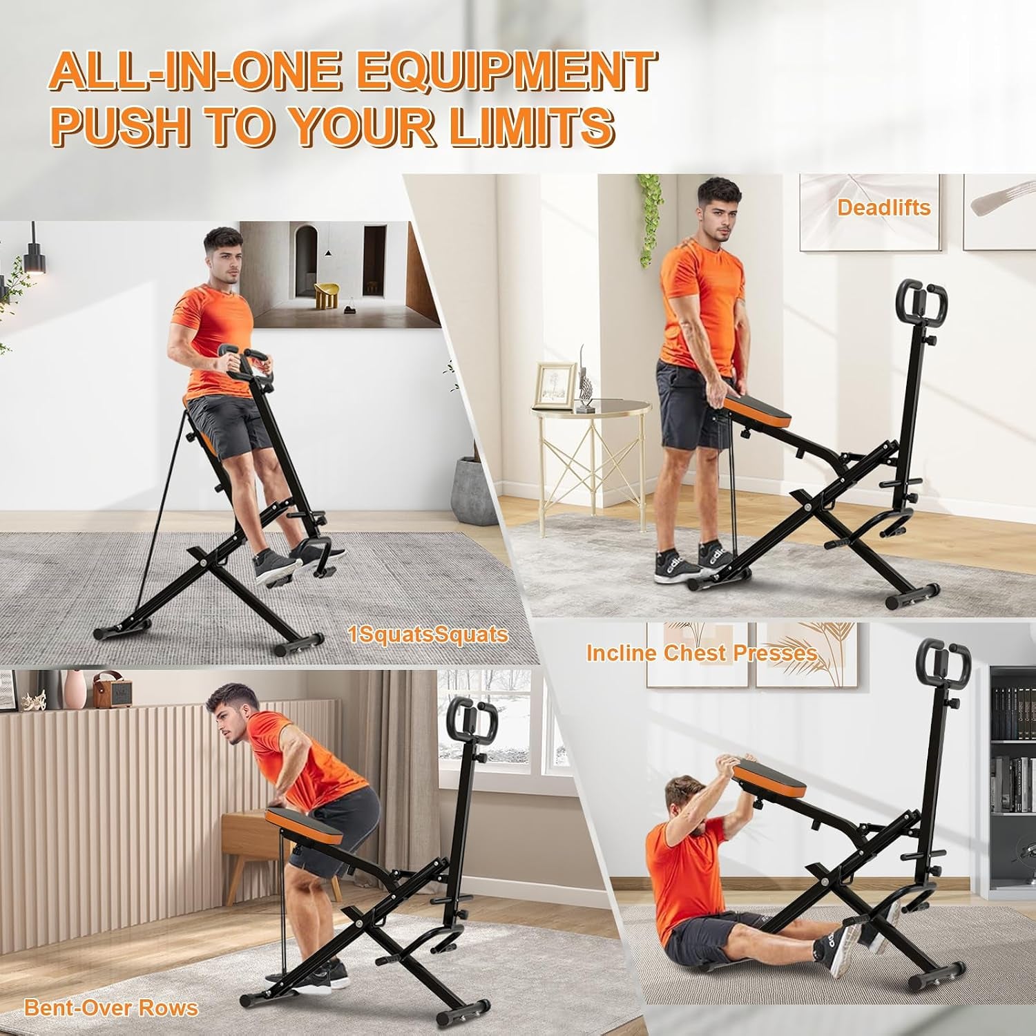 Squat Machine for Home, Squat Assist Trainer with Adjustable Resistance, Foldable Rowing Machine, LCD Display, Exercise Trainer with 265LBS Capacity for Glutes Legs Workout