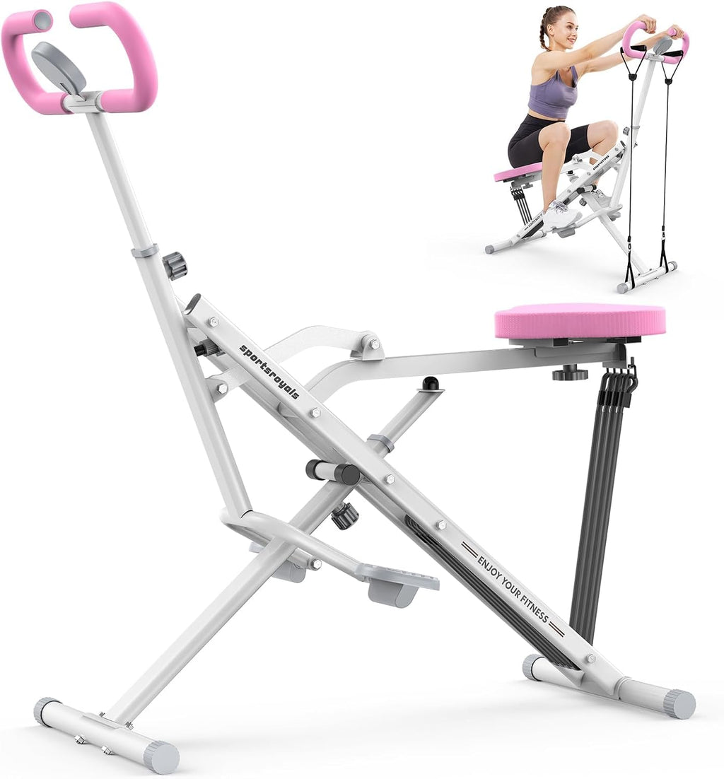 Squat Machine, Squat Assist Rower for Glutes and Thighs, Foldable Exercise Equipment W/ Four Adjustable Resistance for Home, Full Body Workout Machine