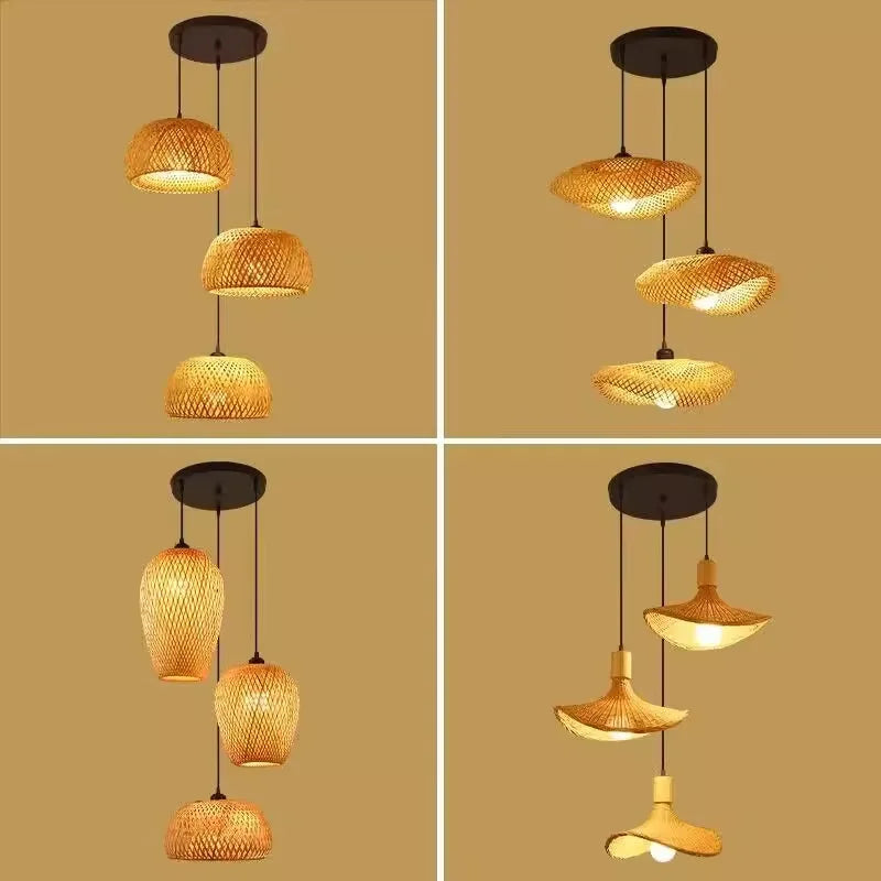 2026 Newest Bamboo Pendant Lamps Ceiling Lights Rattan Wicker Lustre Hand Knit Braiding Suspended Home Dining Braided Decor Hot