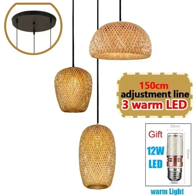 2026 Newest Bamboo Pendant Lamps Ceiling Lights Rattan Wicker Lustre Hand Knit Braiding Suspended Home Dining Braided Decor Hot