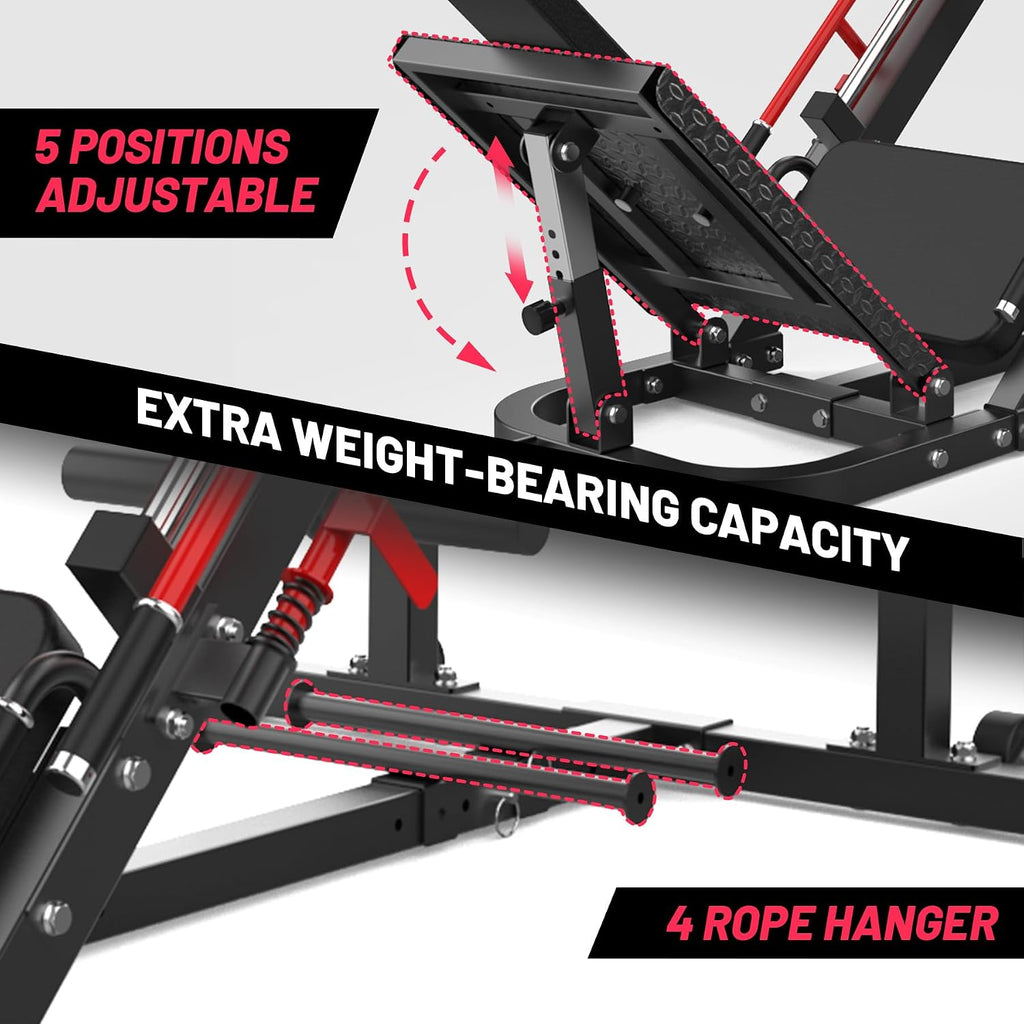 Leg Press Hack Squat Machine, 2 in 1 Leg Press Machine for Home Gym with Linear Bearing, Specialty Hack Squat Machine with Calf Block for Full Lower Body Workout, Red
