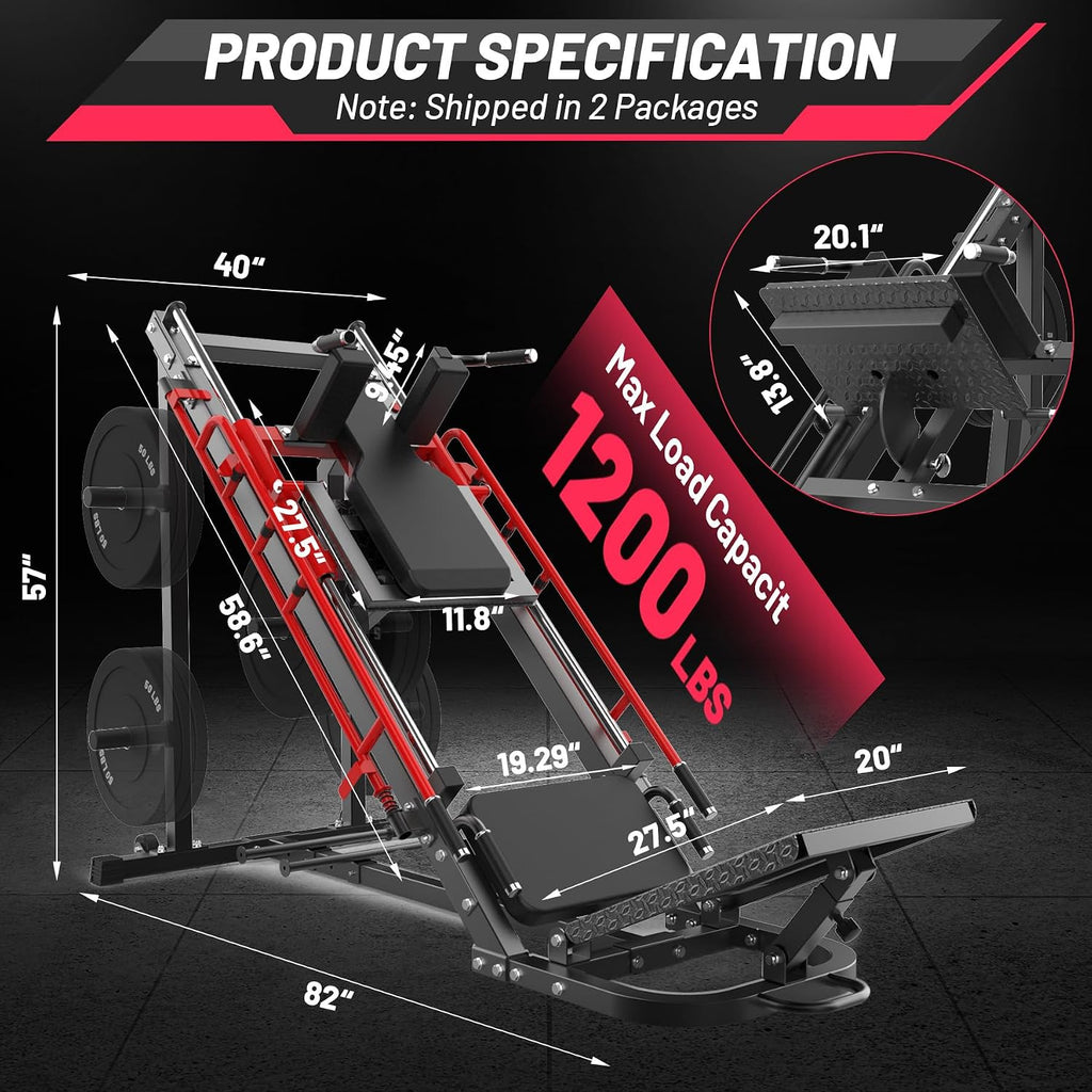 Leg Press Hack Squat Machine, 2 in 1 Leg Press Machine for Home Gym with Linear Bearing, Specialty Hack Squat Machine with Calf Block for Full Lower Body Workout, Red