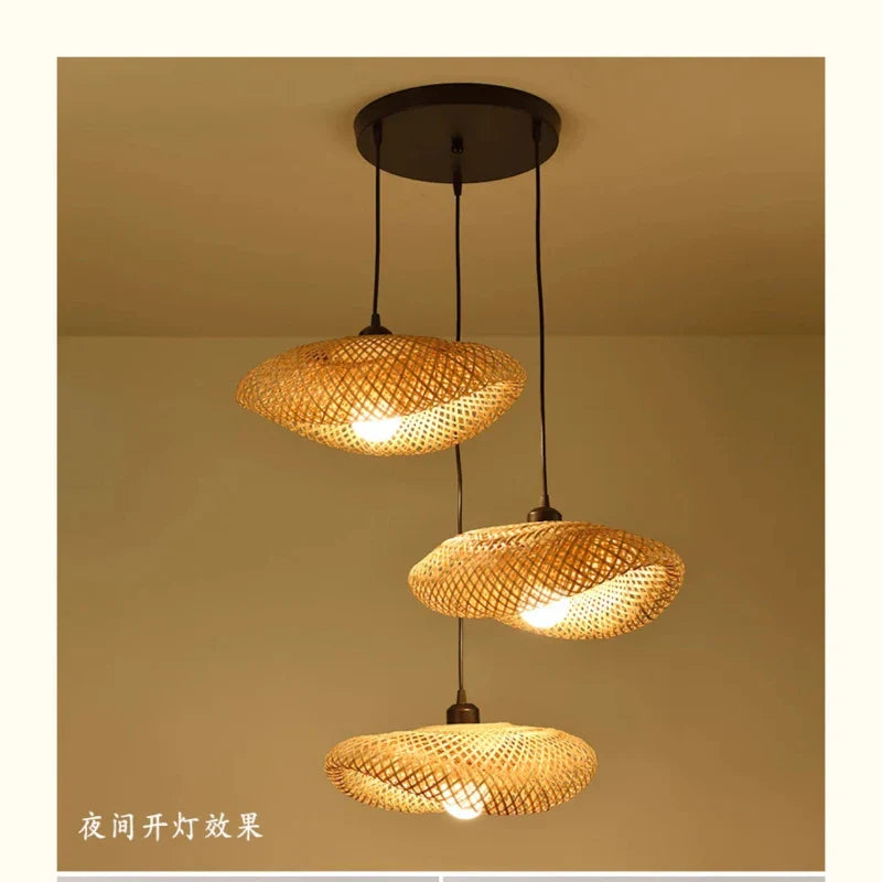 2026 Newest Bamboo Pendant Lamps Ceiling Lights Rattan Wicker Lustre Hand Knit Braiding Suspended Home Dining Braided Decor Hot