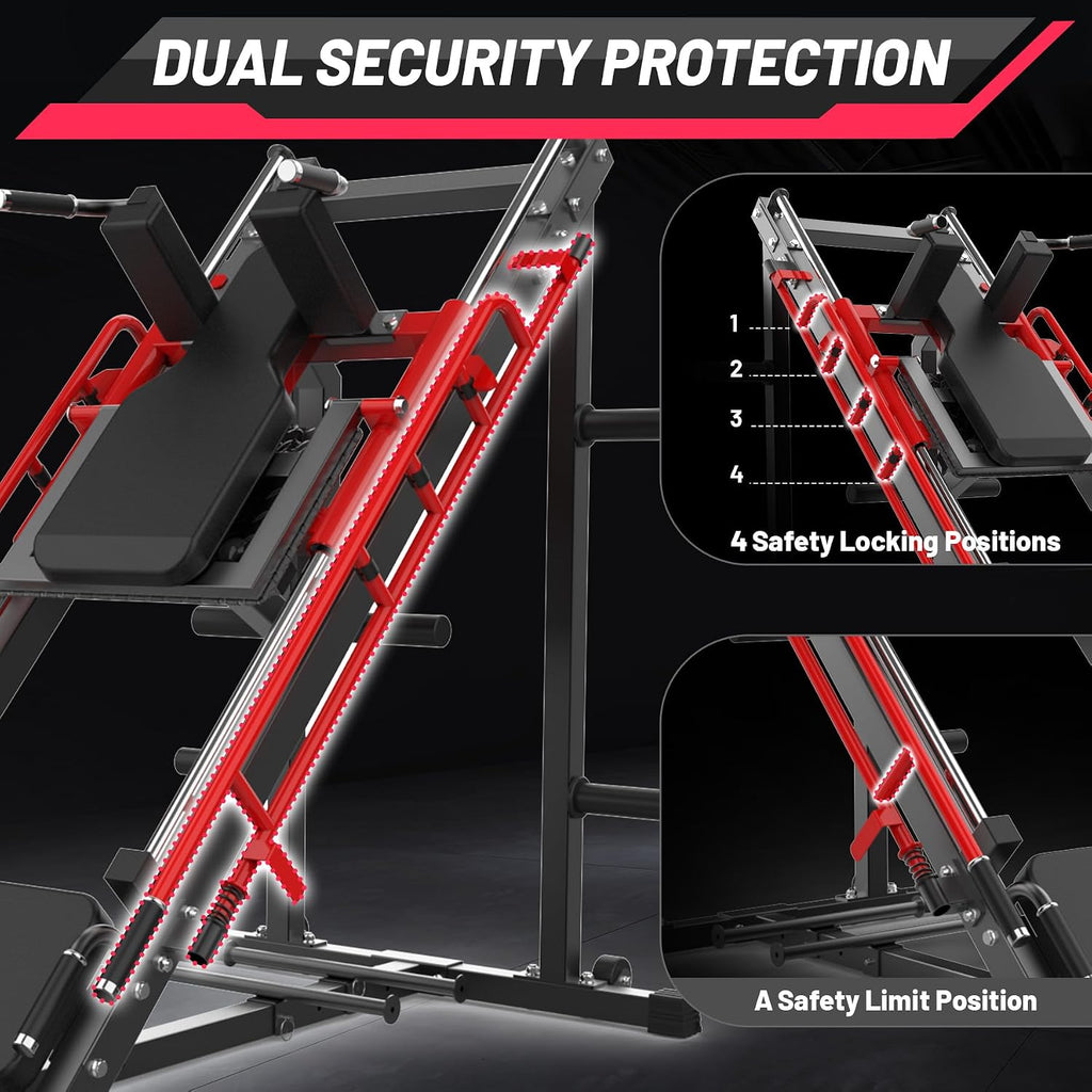 Leg Press Hack Squat Machine, 2 in 1 Leg Press Machine for Home Gym with Linear Bearing, Specialty Hack Squat Machine with Calf Block for Full Lower Body Workout, Red
