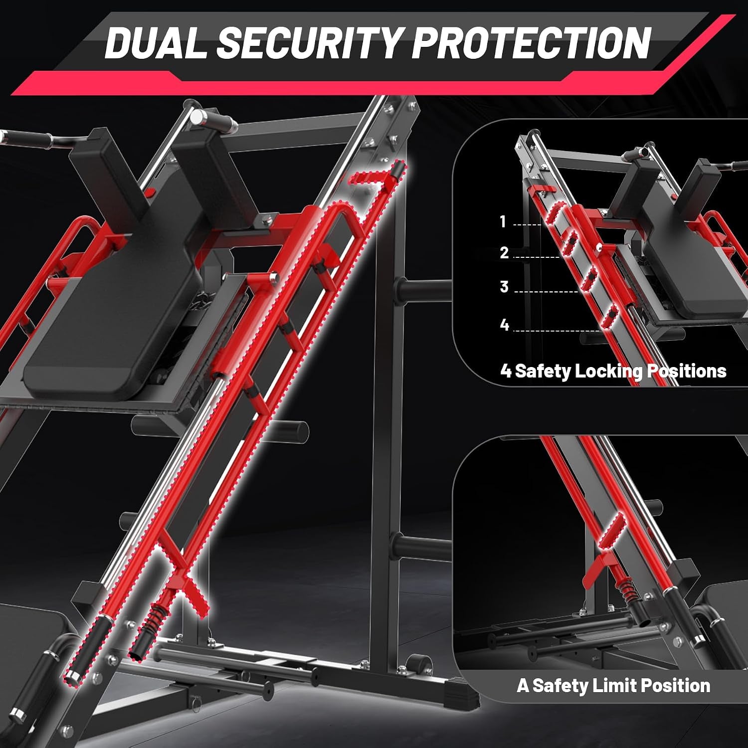 Leg Press Hack Squat Machine, 2 in 1 Leg Press Machine for Home Gym with Linear Bearing, Specialty Hack Squat Machine with Calf Block for Full Lower Body Workout, Red