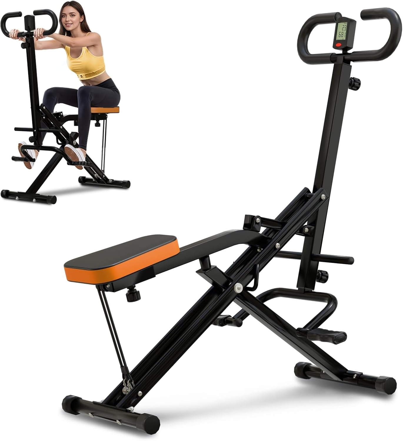 Squat Machine for Home, Squat Assist Trainer with Adjustable Resistance, Foldable Rowing Machine, LCD Display, Exercise Trainer with 265LBS Capacity for Glutes Legs Workout